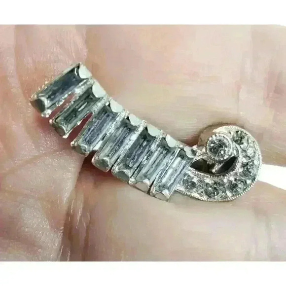 Antique Earrings Art Deco Clip Rhinestone Climber Baguette & Rose Cut Stones - Picture 7 of 8